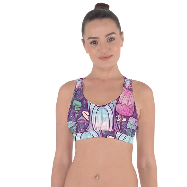 Fairy Mushrooms Cross String Back Sports Bra