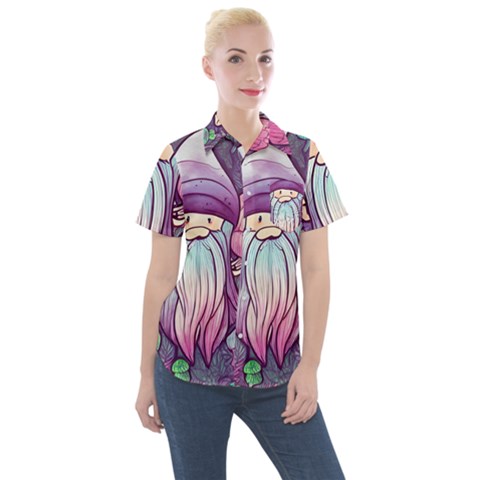 Fairy Mushrooms Women s Short Sleeve Pocket Shirt by GardenOfOphir