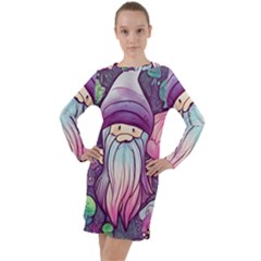 Fairy Mushrooms Long Sleeve Hoodie Dress by GardenOfOphir