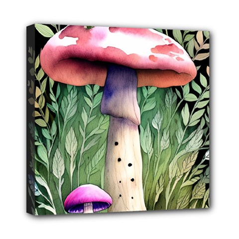 Mushroom Foraging In The Woods Mini Canvas 8  X 8  (stretched) by GardenOfOphir