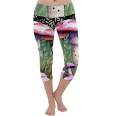 Mushroom Foraging In The Woods Capri Yoga Leggings by GardenOfOphir