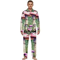 Mushroom Foraging In The Woods Men s Long Sleeve Velvet Pocket Pajamas Set by GardenOfOphir