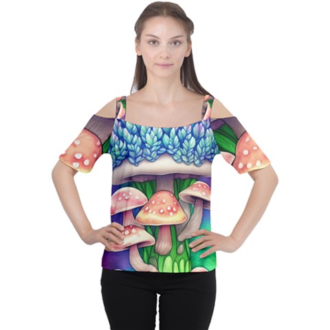 Fairy Mushroom In The Forest Cutout Shoulder Tee by GardenOfOphir