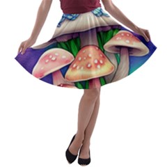 Fairy Mushroom In The Forest A-line Skater Skirt by GardenOfOphir