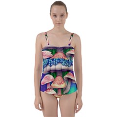 Fairy Mushroom In The Forest Twist Front Tankini Set by GardenOfOphir