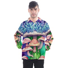 Fairy Mushroom In The Forest Men s Half Zip Pullover by GardenOfOphir