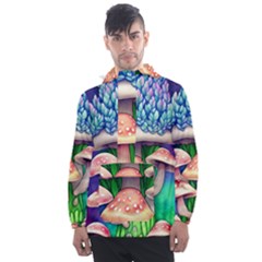 Fairy Mushroom In The Forest Men s Front Pocket Pullover Windbreaker by GardenOfOphir