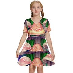 Fairy Mushroom In The Forest Kids  Short Sleeve Tiered Mini Dress by GardenOfOphir