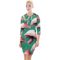 Forest Mushrooms Quarter Sleeve Hood Bodycon Dress