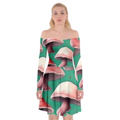 Forest Mushrooms Off Shoulder Skater Dress