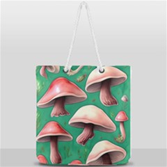 Forest Mushrooms Full Print Rope Handle Tote (Large)