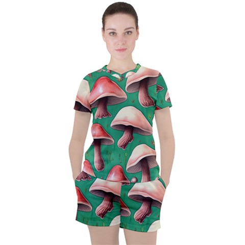 Forest Mushrooms Women s Tee And Shorts Set by GardenOfOphir