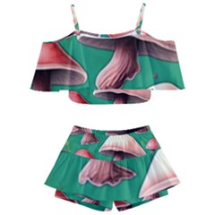 Forest Mushrooms Kids  Off Shoulder Skirt Bikini