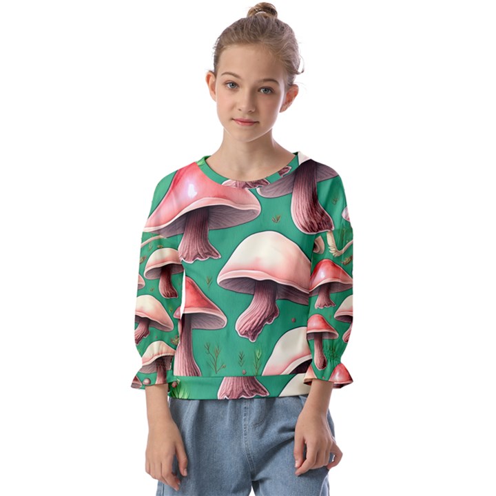 Forest Mushrooms Kids  Cuff Sleeve Top