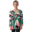 Forest Mushrooms Kids  V Neck Casual Top View1