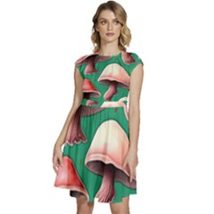 Forest Mushrooms Cap Sleeve High Waist Dress