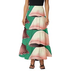 Forest Mushrooms Tiered Ruffle Maxi Skirt