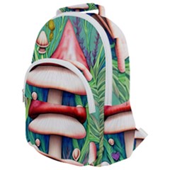 Vintage Forest Mushrooms Rounded Multi Pocket Backpack by GardenOfOphir