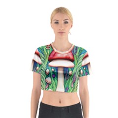 Vintage Forest Mushrooms Cotton Crop Top by GardenOfOphir