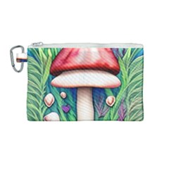 Vintage Forest Mushrooms Canvas Cosmetic Bag (medium) by GardenOfOphir