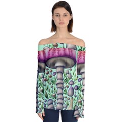 Forest Mushrooms Off Shoulder Long Sleeve Top by GardenOfOphir