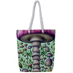 Forest Mushrooms Full Print Rope Handle Tote (small) by GardenOfOphir