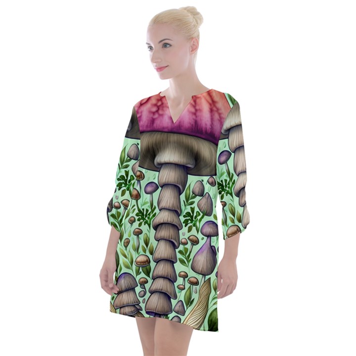 Forest Mushrooms Open Neck Shift Dress