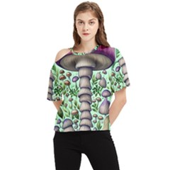 Forest Mushrooms One Shoulder Cut Out Tee by GardenOfOphir