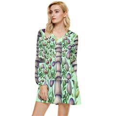 Forest Mushrooms Tiered Long Sleeve Mini Dress by GardenOfOphir