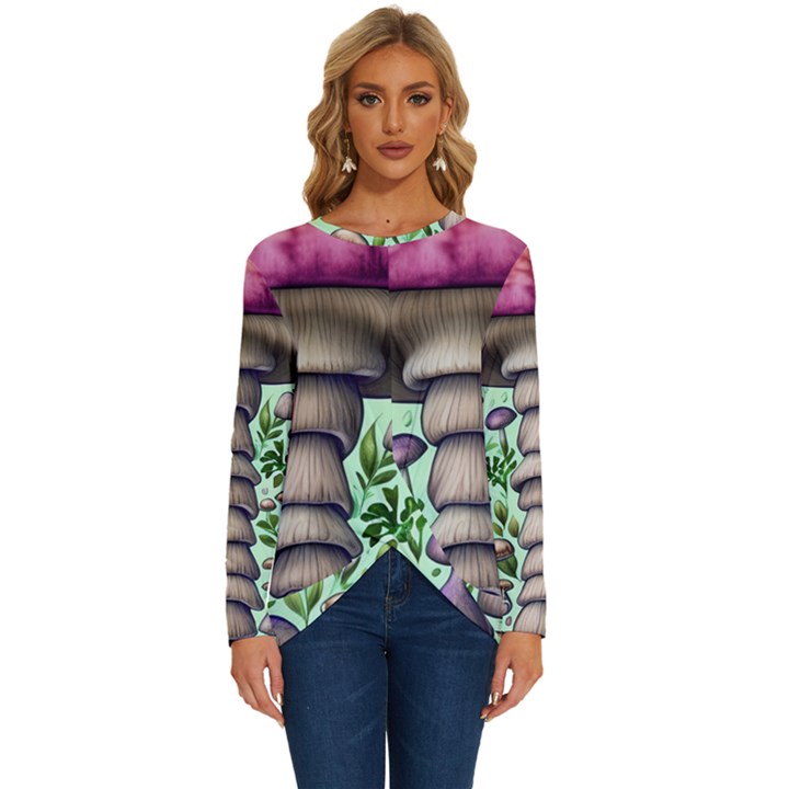 Forest Mushrooms Long Sleeve Crew Neck Pullover Top