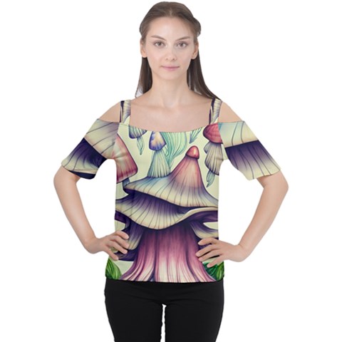 Antique Forest Mushrooms Cutout Shoulder Tee by GardenOfOphir