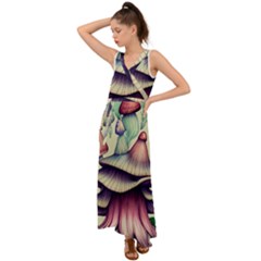 Antique Forest Mushrooms V-neck Chiffon Maxi Dress by GardenOfOphir