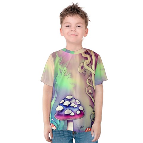 Tiny Forest Mushroom Fairy Kids  Cotton Tee by GardenOfOphir