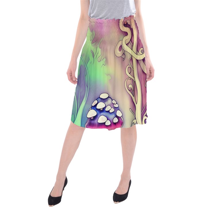 Tiny Forest Mushroom Fairy Midi Beach Skirt