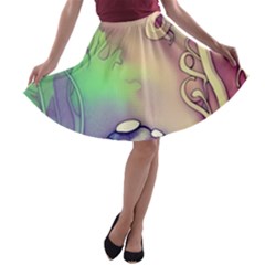 Tiny Forest Mushroom Fairy A-line Skater Skirt by GardenOfOphir