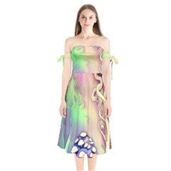 Tiny Forest Mushroom Fairy Shoulder Tie Bardot Midi Dress by GardenOfOphir