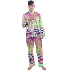 Tiny Forest Mushroom Fairy Men s Long Sleeve Satin Pajamas Set by GardenOfOphir