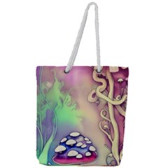 Tiny Forest Mushroom Fairy Full Print Rope Handle Tote (large) by GardenOfOphir