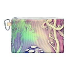 Tiny Forest Mushroom Fairy Canvas Cosmetic Bag (large) by GardenOfOphir