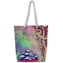 Tiny Forest Mushroom Fairy Full Print Rope Handle Tote (small) by GardenOfOphir