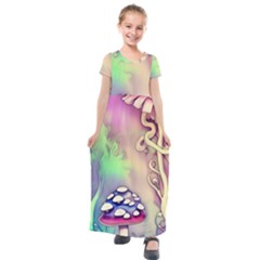 Tiny Forest Mushroom Fairy Kids  Short Sleeve Maxi Dress by GardenOfOphir