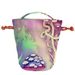 Tiny Forest Mushroom Fairy Drawstring Bucket Bag by GardenOfOphir