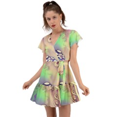 Tiny Forest Mushroom Fairy Flutter Sleeve Wrap Dress by GardenOfOphir