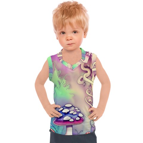 Tiny Forest Mushroom Fairy Kids  Sport Tank Top by GardenOfOphir