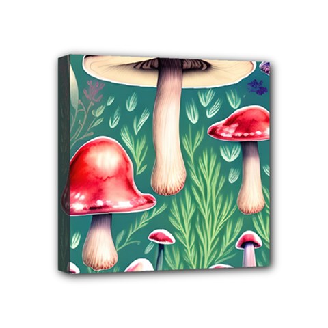 Forest Mushroom Fairy Garden Mini Canvas 4  X 4  (stretched) by GardenOfOphir