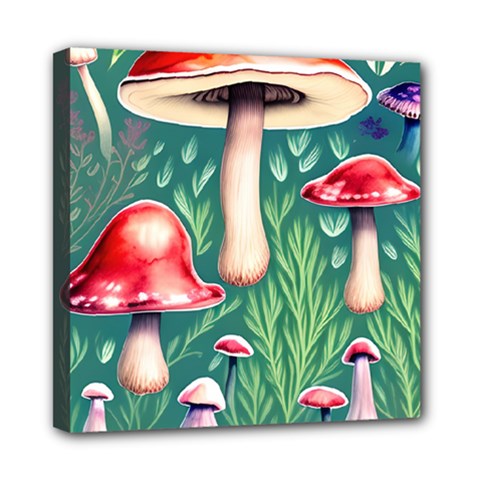 Forest Mushroom Fairy Garden Mini Canvas 8  X 8  (stretched) by GardenOfOphir