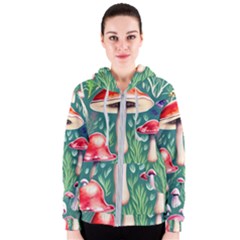 Forest Mushroom Fairy Garden Women s Zipper Hoodie by GardenOfOphir