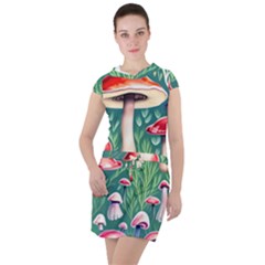 Forest Mushroom Fairy Garden Drawstring Hooded Dress by GardenOfOphir