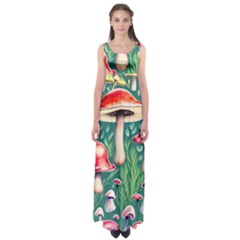 Forest Mushroom Fairy Garden Empire Waist Maxi Dress by GardenOfOphir