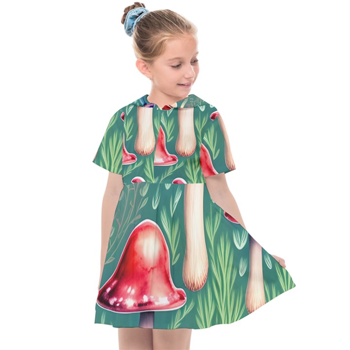 Forest Mushroom Fairy Garden Kids  Sailor Dress